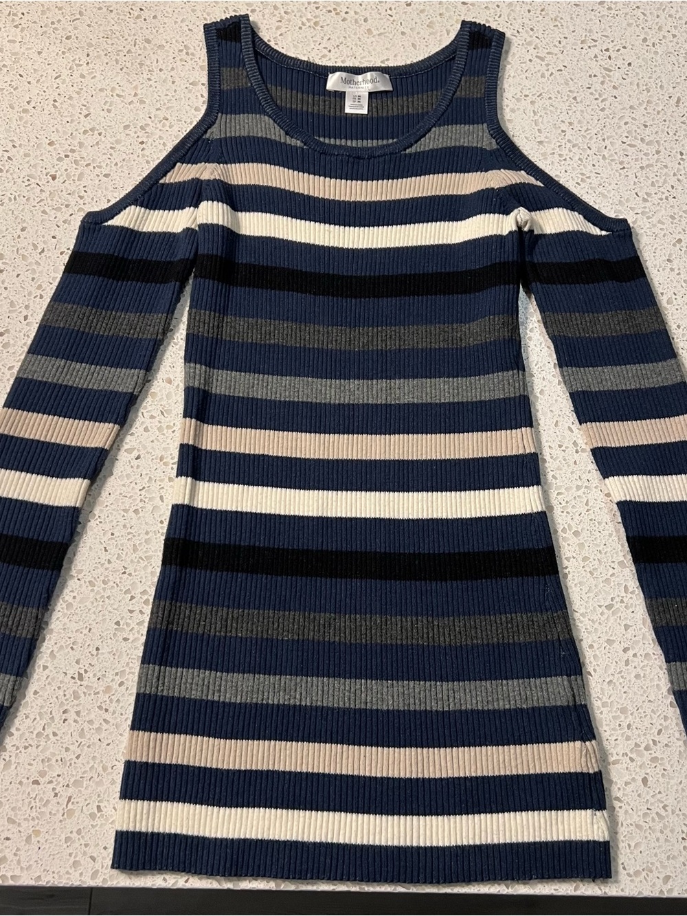 Motherhood Navy, Cream & Black Striped Cold-Shoulder Ribbed Knit